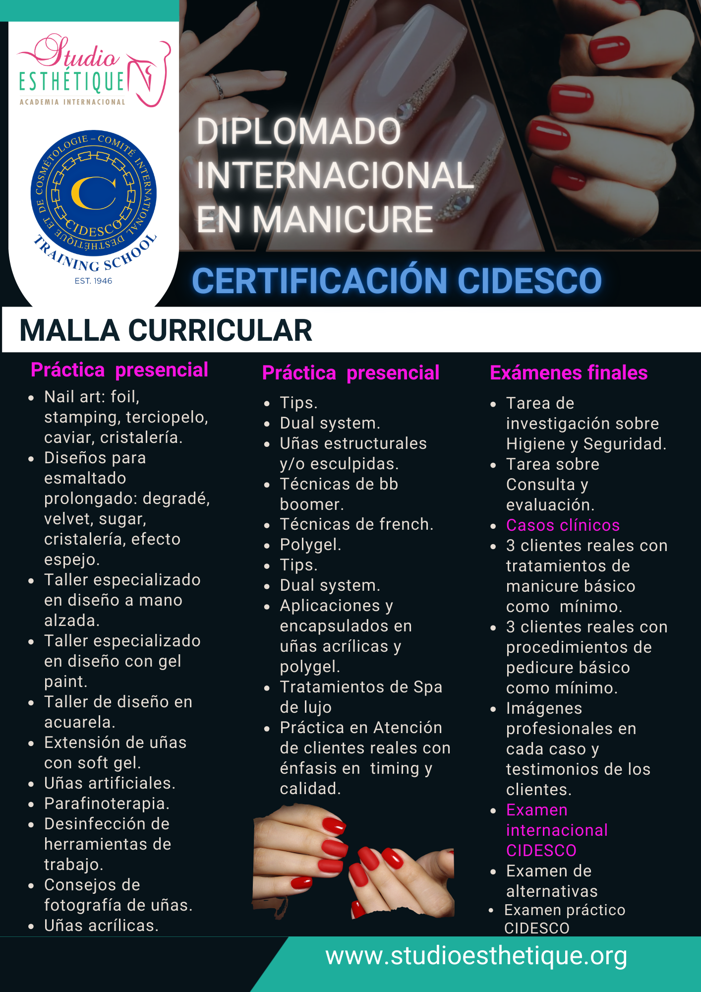 manicure, CIDESCO, PEDICURE, Uñas gel, uñas artificiales.