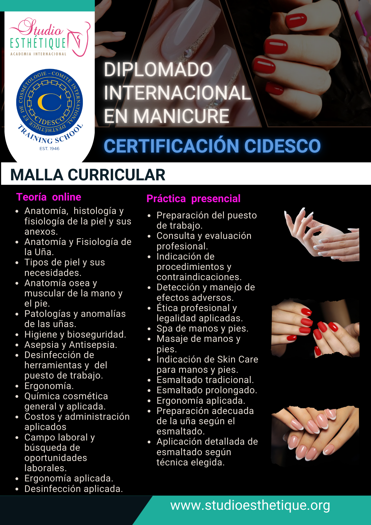 manicure, pedicure, CIDESCO, uñas gel, uñas artificiales, gel paint